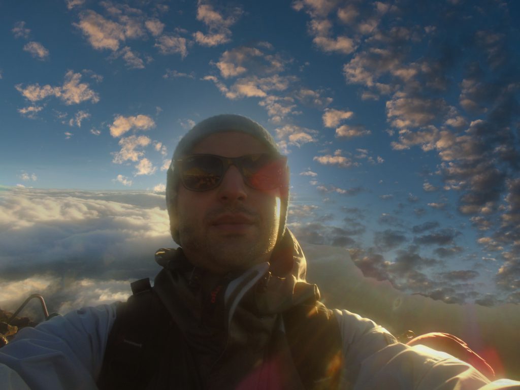 Selfie at the summit of Mt. Fuji after having hiked all night.