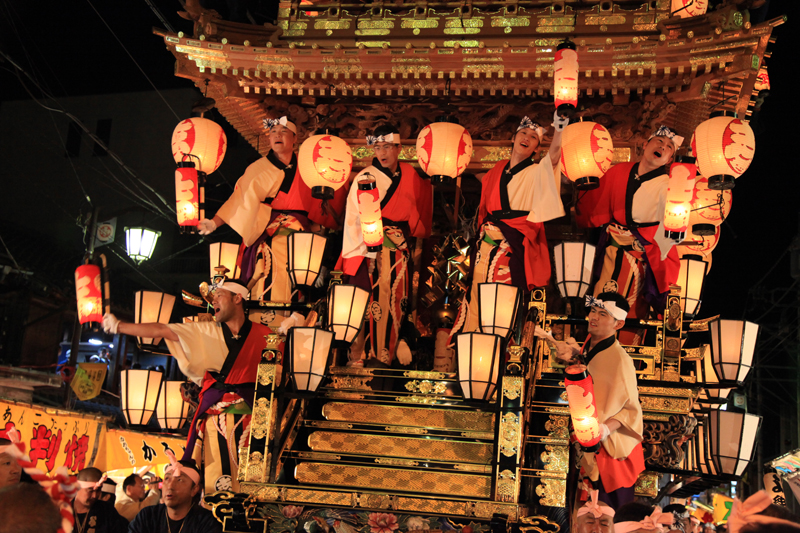 Participants during this unique Japanese festival in Chichibu at night.