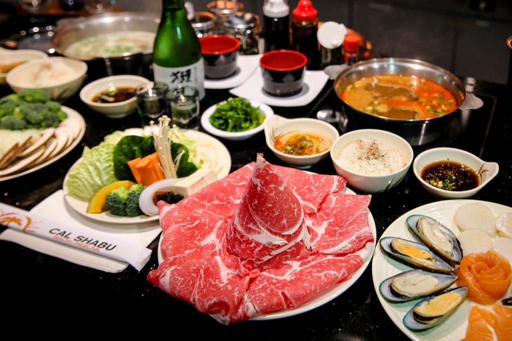 Shabu Shabu ingredients on table in Shabu Shabu restaurant 