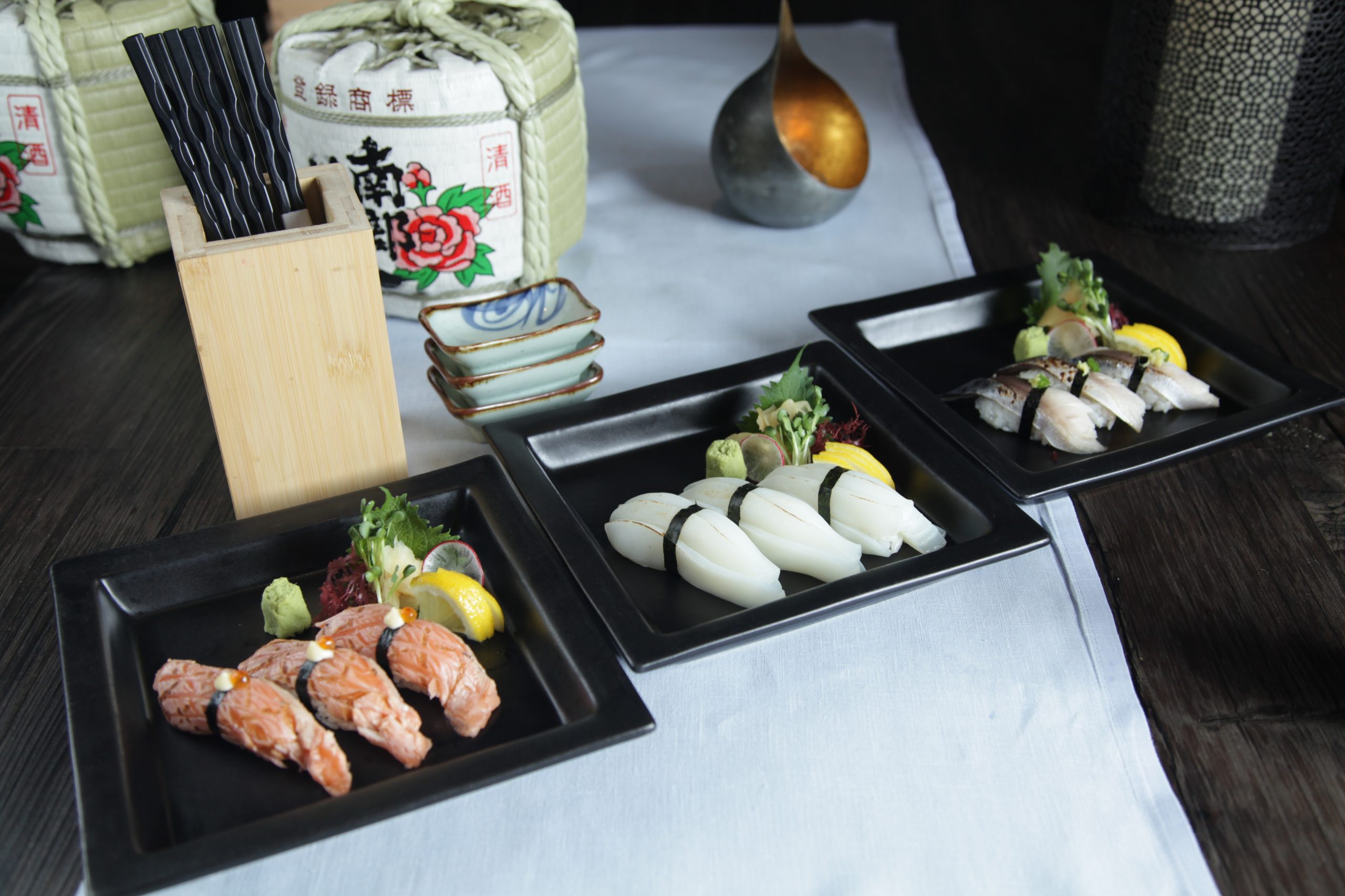 Japanese sushi three kinds set on a plate