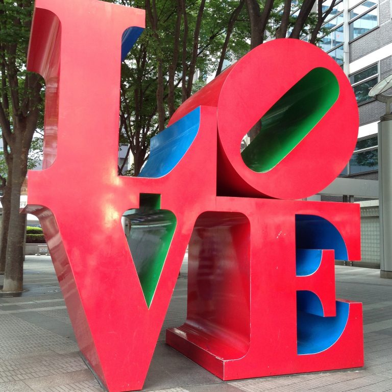 A sculpture spelling out the letters L-O-V-E Love