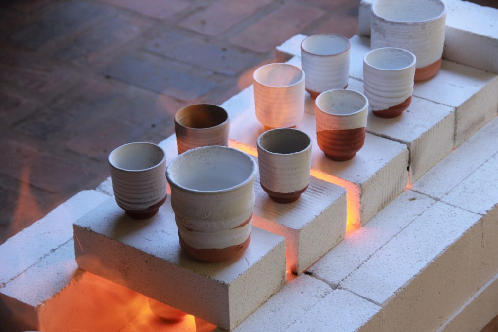 Japanese Ceramics being dried on bricks.