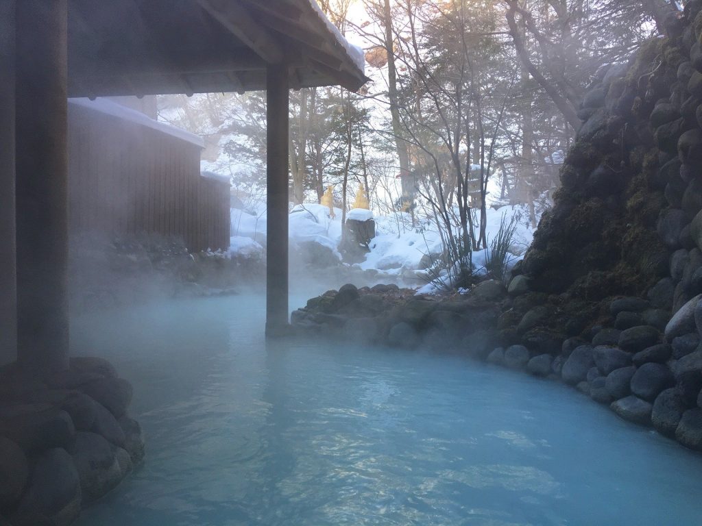 Hot spring in Japan known as "onsen" perfect during Japan's rainy season
