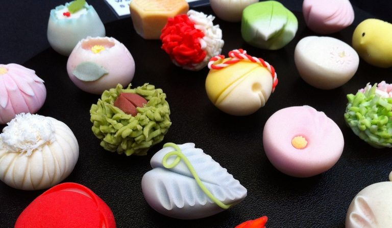 A plate of Wagashi colorful Wagashi sweets