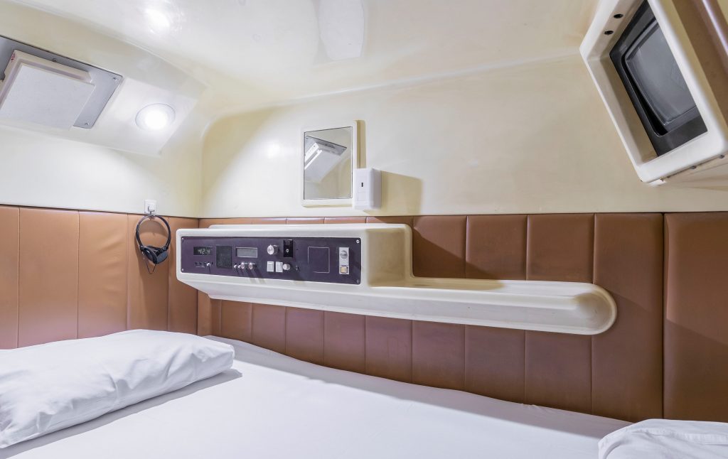 Inside a capsule hotel