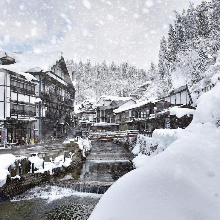 Snowy Japanese hot spring town